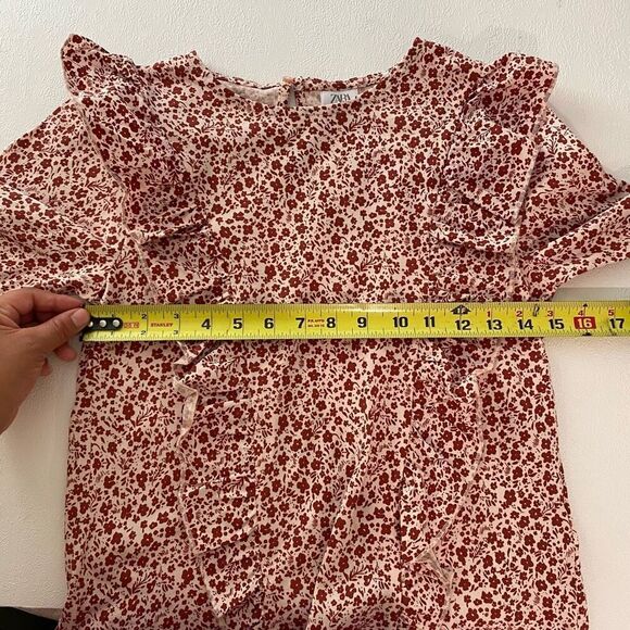ZARA Girls Red Floral Ruffle Blouse | Size 13–14 (164 cm) | Long Sleeve Top - Picture 6 of 6